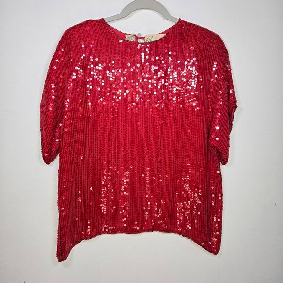 Rina Z Vintage Red Sequin Top. Size Medium - Picture 1 of 10